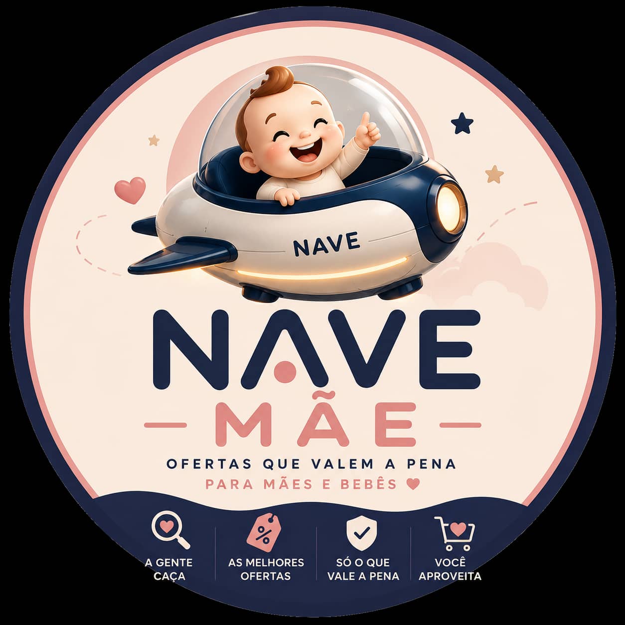 Logotipo da Nave Mãe: um bebê pilotando uma nave
